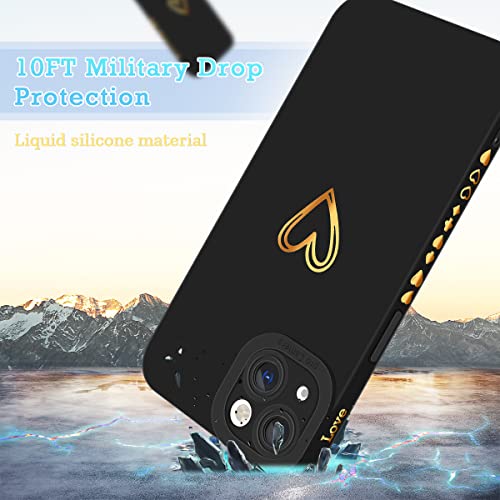 Casewind Iphone 13 Case,Iphone 13 Phone Case,Cute Gold Love Heart Pattern With Hand Strap Slim Thin Shockproof Case Cover Soft Tpu Bumper Full Camera Lens Protection Case For Iphone 13,6.1 Inch,Black #TOP3