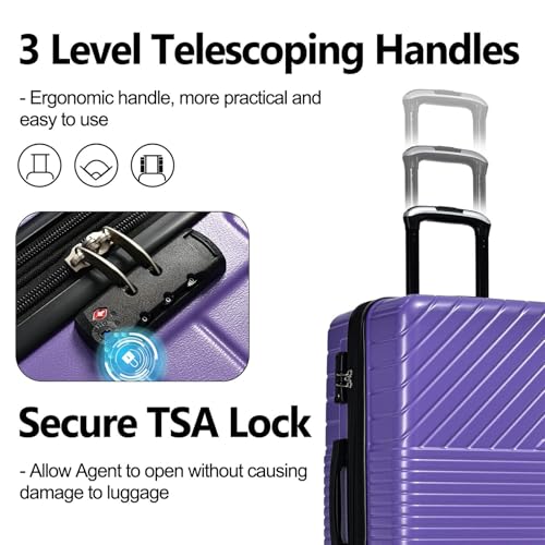 Durable 3-Piece Hardshell Luggage Set with 8 Silent Wheels and Lock - Lightweight Travel Suitcase (20'', 24'', 28'')4