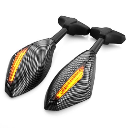 Okstno Motorcycle Amber Led Turn Signal Light Blinker Indicator Side Marker Integrated Carbon Fiber Look Racing Rearview Mirror For Kawasaki Ninja 250 500 Zx 6R 10R 12R Zx-14 Zx-Rr Zx600 #TOP3