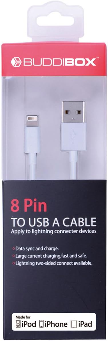 Lightning Charger, BUDDIBOX [Apple MFi Certified] Lightning to USB Cable [Heavy Duty] 3ft / 1.0m for iPhone 6 Plus / Air /5s / 5c / 5, iPad Air / mini / mini2, iPad 4th generation, iPod 5th generation, + iPod nano 7th generation [Retail Package] (White)