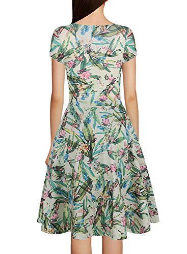 oxiuly Women's V-Neck Cap Sleeve Floral Casual Work Cocktail Swing Dress OX233 (S, Light Green)