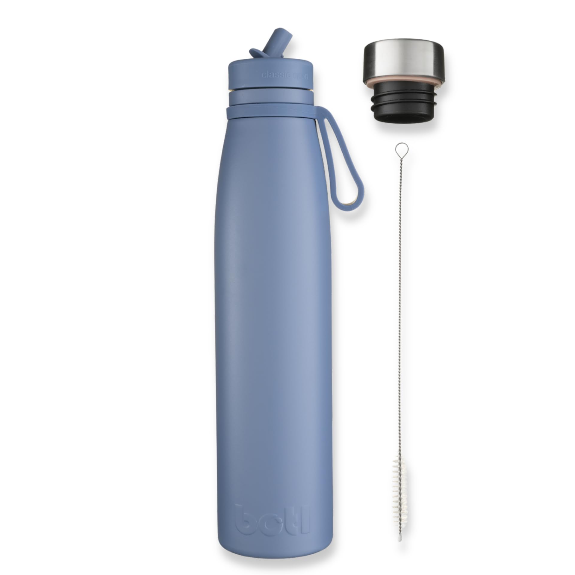 onegreenbottle Evolution V2a Bouteille d'eau en acier inoxydable isotherme avec 2 bouchons et brosse - 800 ml - Anti-fuite - Pour boissons chaudes et froides - Bleu