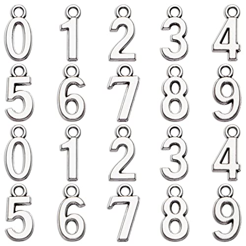zxl 100pcs Antique Silver Plated 0-9 Figures Numbers Charms Pendant for Necklace Bracelet Diy Jewelry Making Accessories 16x8mm (100pcs Figures)