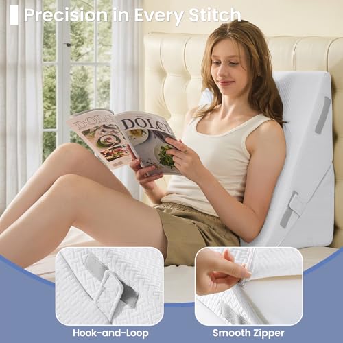 Sasttie Wedge Pillow for After Surgery, Adjustable Bed Wedge Pillow Headboard for Acid Reflux, Sleeping, Neck & Back Support, with Removable Cover, White
