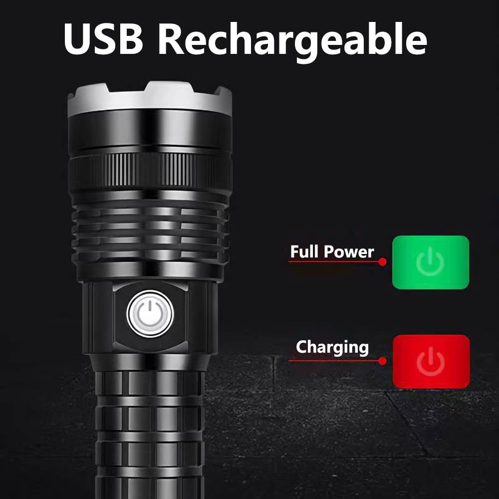 LUXJUMPER Torcia LED Potente Professionale 10000 Lumen, LED Ricaricabile Super Luminoso XHP70 Torce 5 Modalità Alta Potenza Tattica Torcia per Campeggio/Emergenza/Trekking