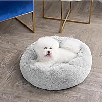 Juicy Couture Devon Faux Fur Small Gray Round Pet Bed for Dogs and Cats
