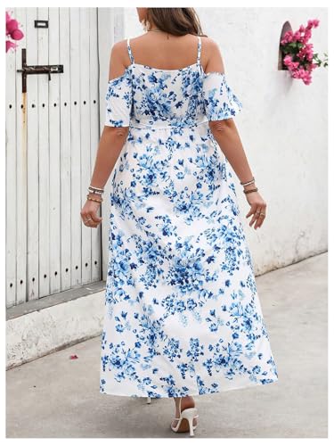 Image of Floerns Women's Plus Size Cold Shoulder Short Sleeve Split Thigh Long Dress