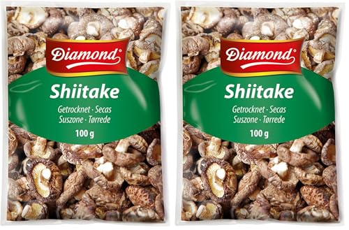 DIAMOND Setas Shiitake Tonko, secas, setas asiáticas para cocinar y comer, naturales, para arroz y sopas - 1 x 100 g (Paquete de 2)