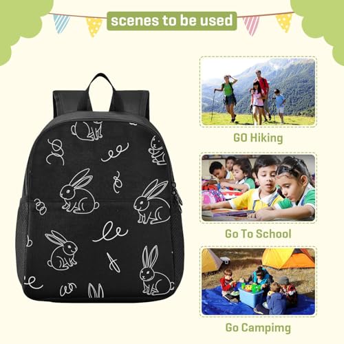 DOMIKING Cute Rabbit Black Kids Backpack for Boys Girls Elementary Kindergarten School Backpack for Kids Toddler Bookbag School Bag Age 3-63