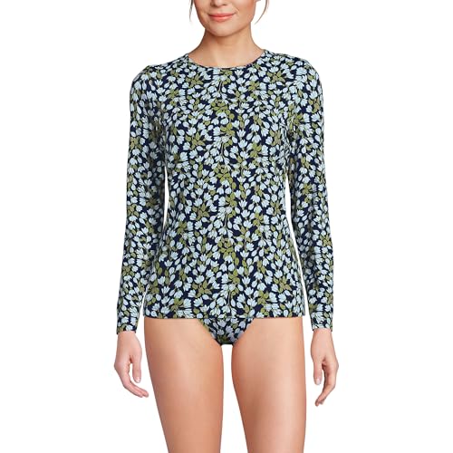 Lands' End Women's Sunshade UPF 50 Long Sleeve Relaxed Rash Guard X-Small Petite Navy Mini Bloom Floral
