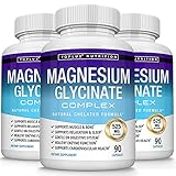 3X Bottles Magnesium Glycinate Complex 525 mg High Absorption 100% DV Chelated - Formulated for...