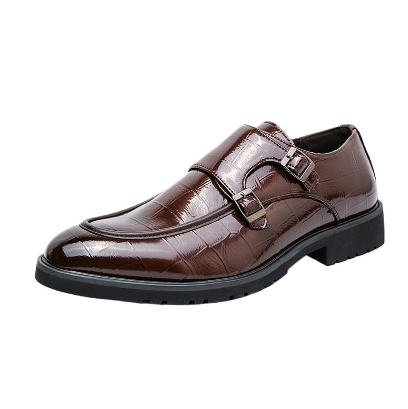 Comfort Orthopedic Slip-on Dress Shoes for Men's Classic Pu Leather Business Party Wedding Non Slip Block Heel Anti-Slip Casual Double Monk