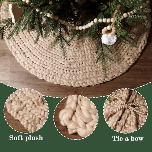 48 inch Christmas Tree Skirt: Chunky Knit Tree Skirt for 7.5ft Tree, Crochet Beige Tree Skirt, Vintage Tree Skirts, Rustic Farmhouse Christmas Decorations by LimBridge - Image 3