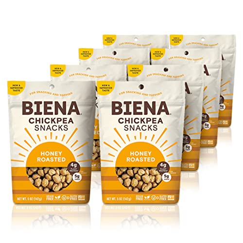BIENA Chickpea Snacks, Honey Roasted | Gluten Free | Dairy Free | Vegetarian | Plant-Based Protein (8 Pack) 5 Ounce