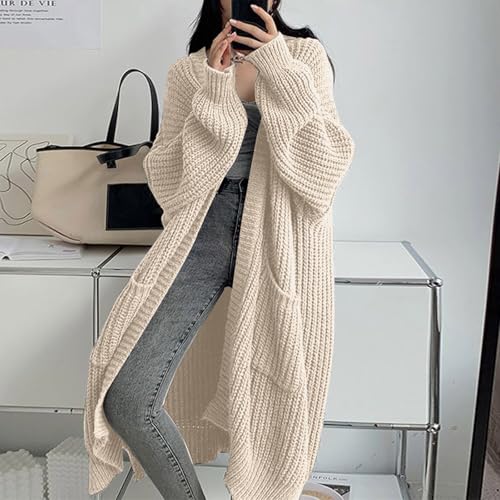 Cardigan long tricot torsadé chaud et doux coupe ample