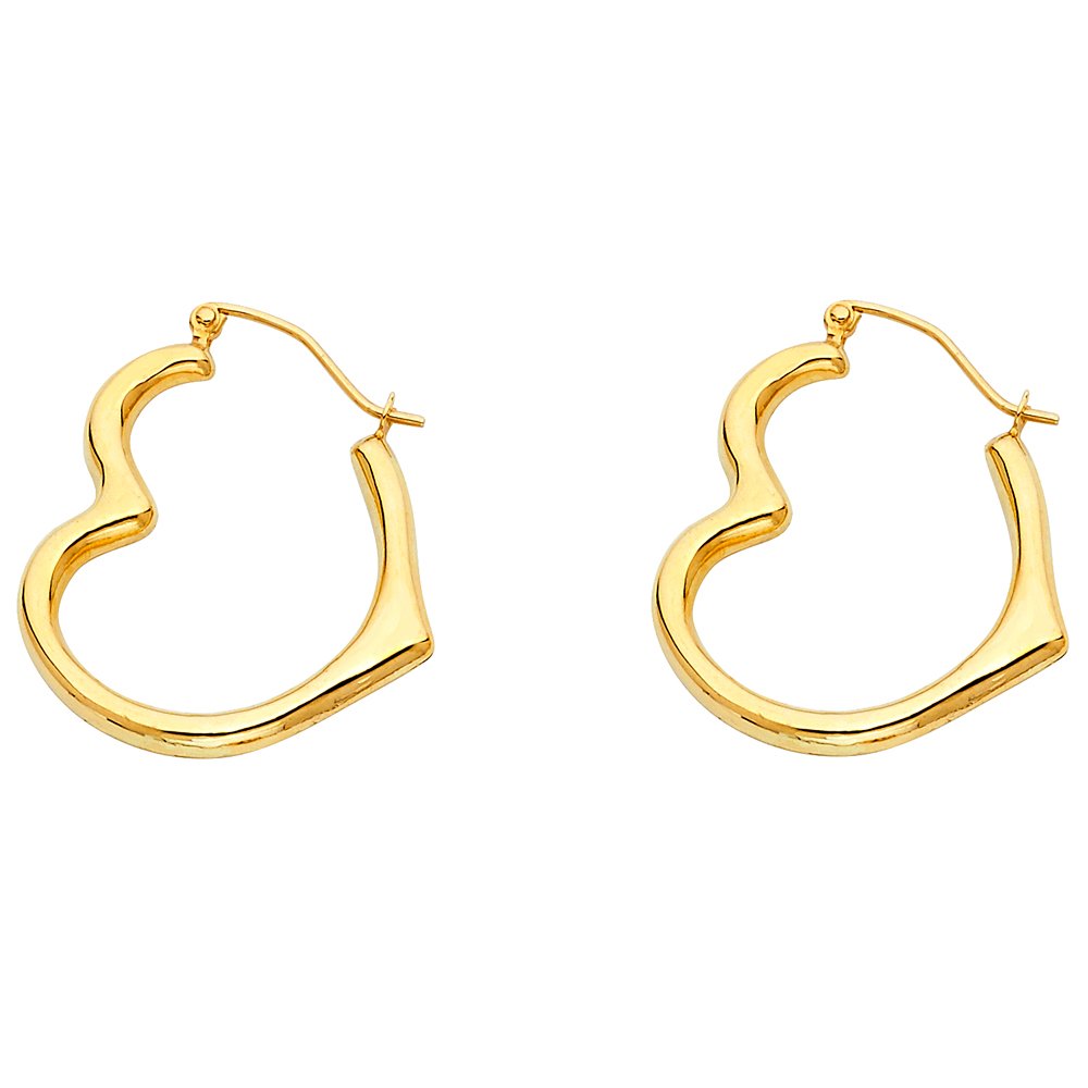 14k Yellow Gold 4mm Thickness Heart Hinged Hoop Earrings