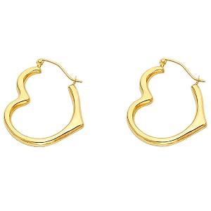 14k Yellow Gold 4mm Thickness Heart Hinged Hoop Earrings