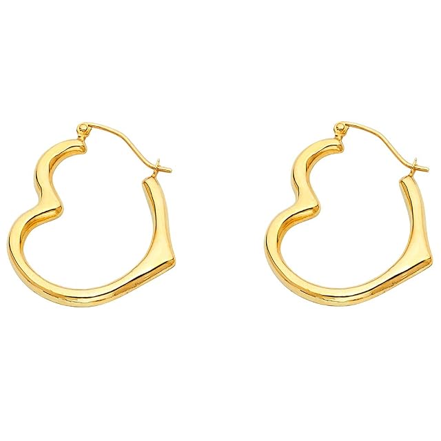 14k Yellow Gold 4mm Thickness Heart Hinged Hoop Earrings