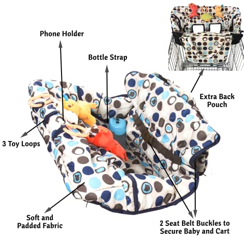 Shopping Cart Cover For Baby And High Chair Cover - 2 In 1 - Cart Cover For Girl Or Boy - Soft Padded - 3 Toy Loops And Bottle Holder Included - Easy To Fold And Carry - Machine Washable - Perfect Baby Shower Gifts Or Favors #TOP4
