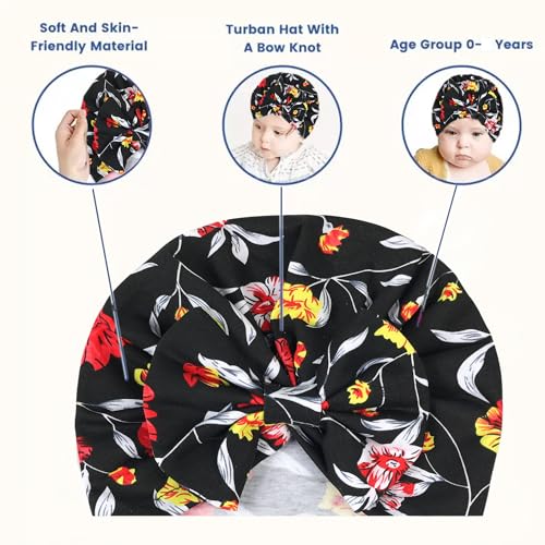 Image of BabyMoon Beanie Floral Bow Baby Boy's & Girl's Cap Kids | Toddler Infant Hat | Black | 6-48 Months
