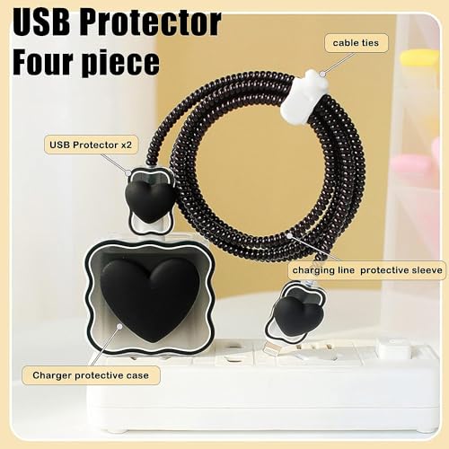 Image of EDNITA Charging Cable Protector with 3D Cute Black Heart Pattern for iPhone 18W & 20W Back Case | Flexible Silicone Cable Saver