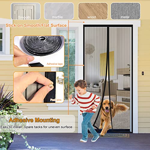 Risareyi Magnet Fliegengitter Tür 85x190cm, Schwarz Insektenschutz Balkontür Ohne Bohren, Insektenschutz Fenster Fliegengitter Balkontür Automatisches Schließen für Terrassentür mit Klettband