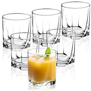 KADAX Drinkglazen van hoogwaardig glas, set van 6 waterglazen, dikwandige sapglazen, geribbelde glazen voor water, drankjes, sap, party, cocktailglazen, drankglazen (laag, 365 ml)