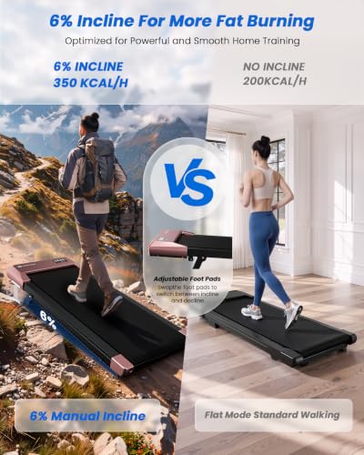 Image of DeerRun Under Desk Walking Pad Treadmill for Home Office & Small Spaces, 6% Manual Incline, 0.6-3.8 MPH Walking Speed, 2.5 HP, 300 lb Capacity, App & Remote Control