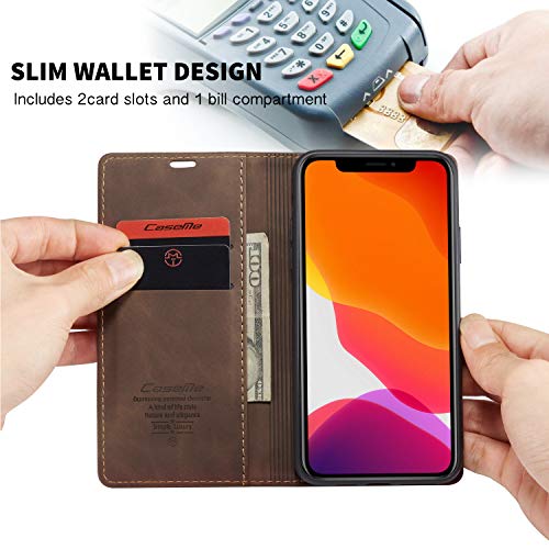 SINIANL iPhone 11 Wallet Case iPhone 11 Leather Case, Book Folding Flip Case with Kickstand Credit Card Slot Magnetic Closure Protective Cover for Apple iPhone 11 2019 6.1 inch - Coffee by SINIANL - Image 2