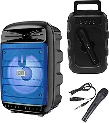 KA-8205 Caixa de Som Portátil, 200W, LED Multicolorido, com Microfone, Bluetooth, Entrada USB, Slot para Cartão TF (Micro SD) e Entrada Auxiliar (P2 3.5mm) (Azul)