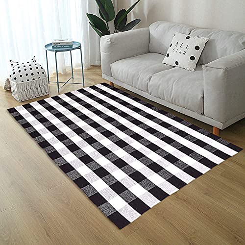 Black Friday - 50% OFF LEVINIS Buffalo Checkered Rug Hand-Woven Cotton Plaid Area Floor Rugs for Living Room Bedroom, 3.9 x 5.9 Feet, Black and White Hot Deals LEVINIS Buffalo Checkered Rug Hand-Woven Cotton Plaid Area Floor Rugs for Living Room Bedroom, 3.9 x 5.9 Feet, Black and White