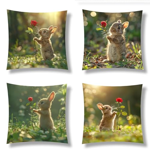 Green Throw Pillow Covers 55x55 cm, Animal Outdoor Pillow Covers, Set of 4 Square Waterproof Linen, Double-Sided Designs for Home Decor, House Couch Chair Bedroom Decor, Gifts, All Season 3-9887