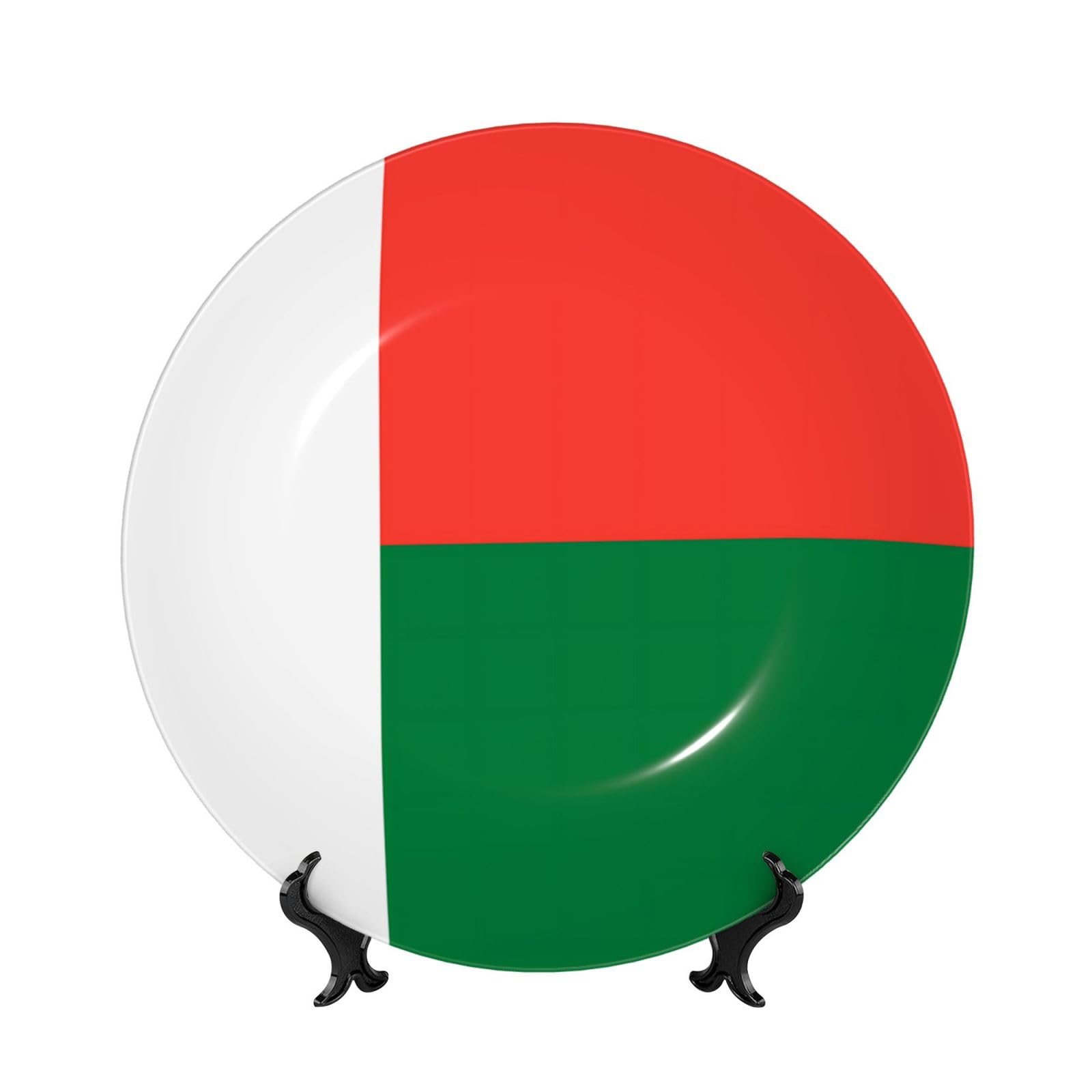 SXZVVBN Flag of Madagascar Bone China Decorative Plate Art with Stand Removable Adhesive Hanging for Home Office 10in（25cm）