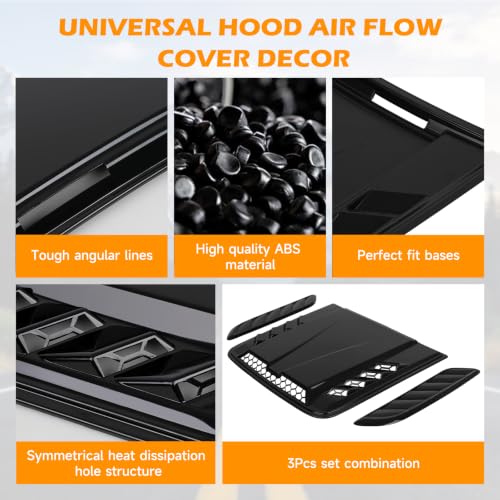 Image of Universal Car Hood Vent 3pcs,Car Engine Hood Vents,Hood Scoop Air Vent for Trucks, Suit for Dodge Ram 1500 2500 3500,Chevy Silverado, F-150, F-250, F-350(Black)