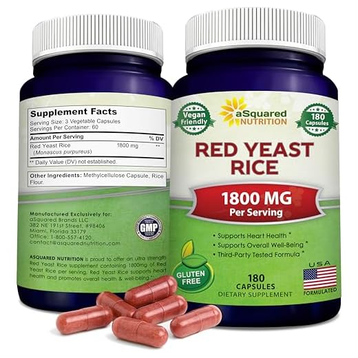 aSquared Nutrition Red Yeast Rice 1800mg - Dietary Supplement Vegan Powder Pills to Support Cardiovascular Health - 180 Veggie Capsules