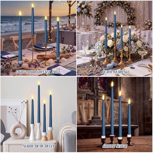 Image of Rossesay 24 Pcs Flameless LED Taper Candles Battery Operated Candle, Classic, 8.5 inch,9.65 inch,10.8 inch,12.8 inch, Dark Blue