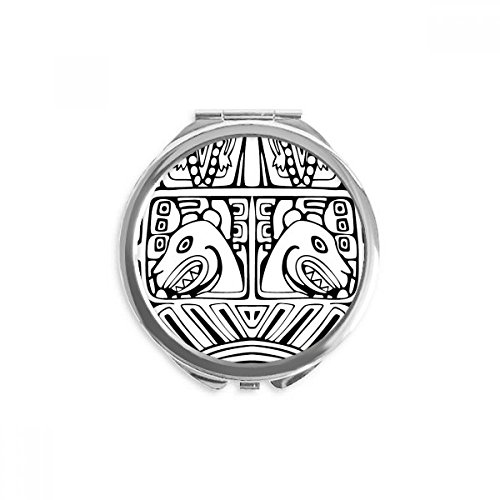 Miroir rond de poche dessin totem indien 6,6x6 cm maquillage portable