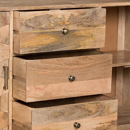 Great Deal Furniture Zona Mid-Century Modern Mango Wood 3 Drawer Sideboard With 2 Doors, Natural #TOP2