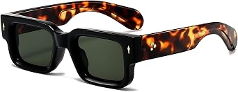 Thick Rectangle Sunglasses for Men Women 90s Square Black Shades | Cool Chunky Frame Sun Glasses,Trendy UV400 Protection Retro Sunnies,Fashion Design for Driving,Travel,Beach,Daily Wear