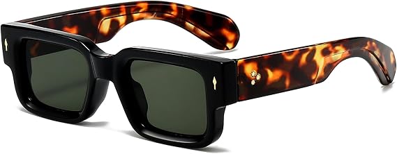 Thick Rectangle Sunglasses for Men Women 90s Square Black Shades | Cool Chunky Frame Sun Glasses,Trendy UV400 Protection Retro Sunnies,Fashion Design for Driving,Travel,Beach,Daily Wear
