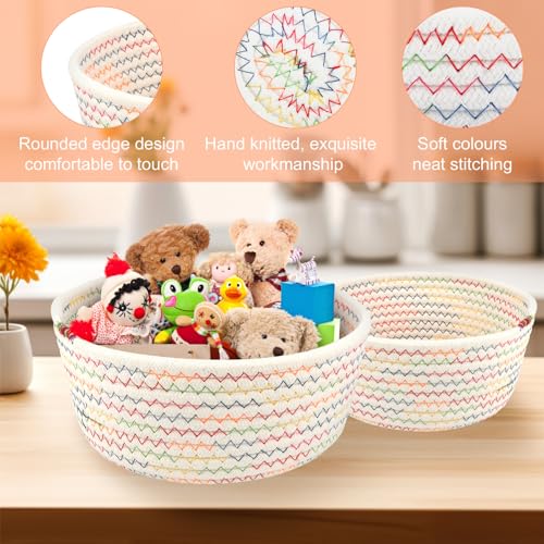 2er Set Aufbewahrungskorb Geflochten, Stapelbare Körbchen Aufbewahrung Baumwollseil, Korb Geflochten Wickeltisch für Deko Kinderzimmer, Badezimmer, Wohnzimmer, Mehrzweck Aufbewahrungskörbe