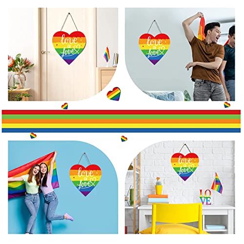 Pride Door Decorations Lgbt Rainbow Decor - Love Is Love Wall Sign Decorations - Wooden Door Hangers Wreath For Pride Decorations For The Home Party Supplies #TOP4
