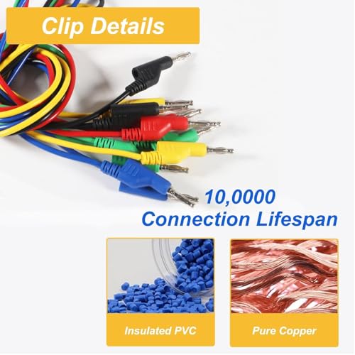 Image of Multimeter Test Lead Set, 5PCS Stackable 4MM Banana Plug to Test Hook, Flexible Testing Cable Wires 500V 5A for Multimeter Electrical Testing, 3.3FT /1M (Banana Plug to Test Hook)