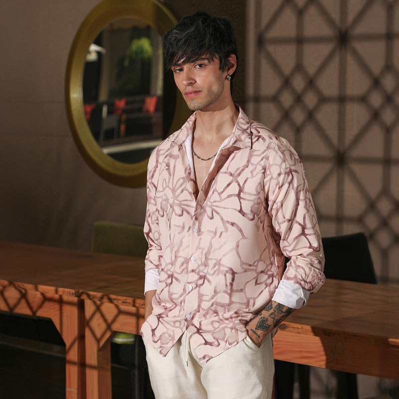 Image of CAHOOT Men's Bisque Shirt Casual Wear | Spread Collar | Long Sleeve | Button Closure | Shirt Crafted with Comfort Fit for Everyday Wear