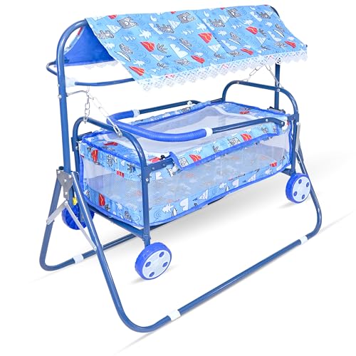 Image of AVANI METROBUZZ Small Baby Cradle with Wheels and Canopy, Foldable Design, Cortoon Pattern, for 0-6 Months Baby Boys and Girls