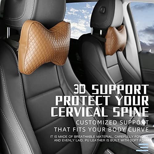 Qirc 2 pieces Car Headrest Pillows, Car Headrest Cushions, Car Leather Neck Support Pillows, Comfortable Soft Universal Car Seat Pillows, Ergonomic Cushion for Auto Driving (Black)