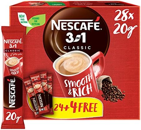 Nescafe 3in1 Instant Coffee Sachet 20g (24+4 Sticks)