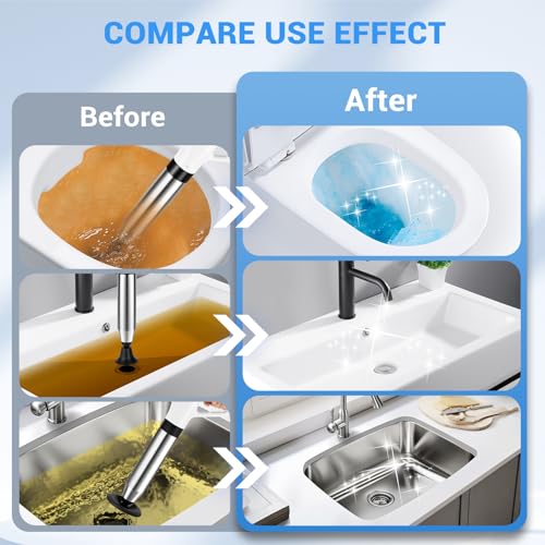 Image of Toilet Plunger, High Pressure Drain Clog Remover, Plungers for Bathroom, Air Drain Unclogger Blaster with Visual Barometer, Toilet Plunger Heavy Duty Powerful Drain Toilet Snake Auger, Sink Plunger
