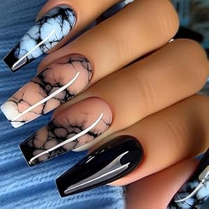 24 Pcs Marble Press On Nails Extra Long ...