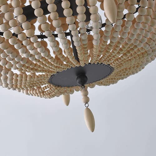 Suspension perles de bois luminaire plafonnier bohème salon E27